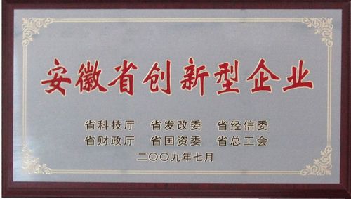 安徽省创新型企业证书