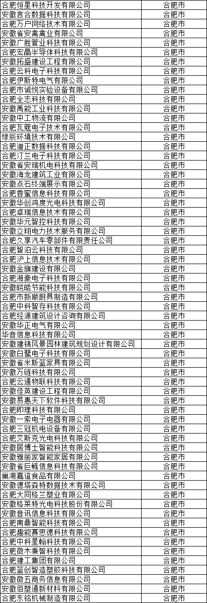 合肥市高新技术企业公示名单